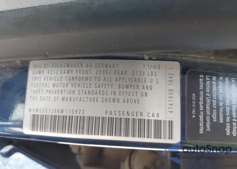 2004 Volkswagen Jetta Gls 1.8T z USA, uszkodzony, nr VIN WVWSE61J94W110973